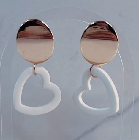 Sleek White Heart Earrings