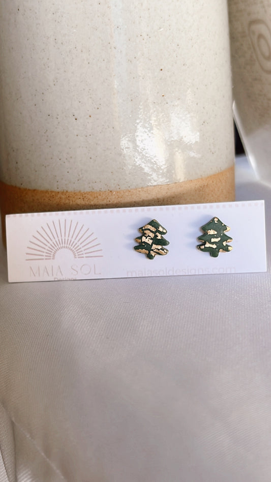 Gold Foil Christmas Pine Stud earrings