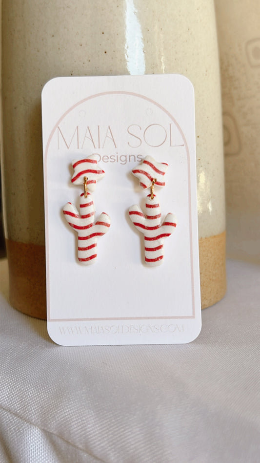 Candy Cane Cactus Earrings