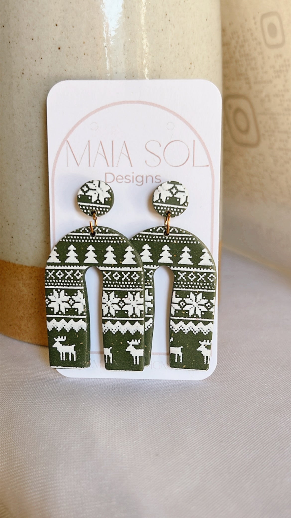 Christmas sweater printed arch earrings