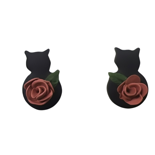Black Cat Studs with Roses