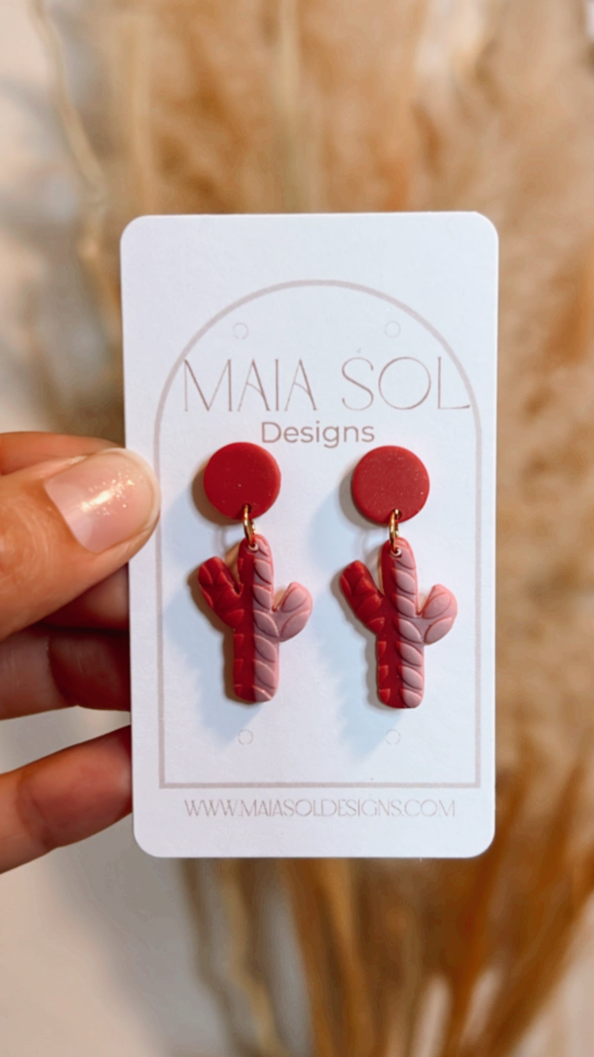 Red and Pink Cactus Earrings