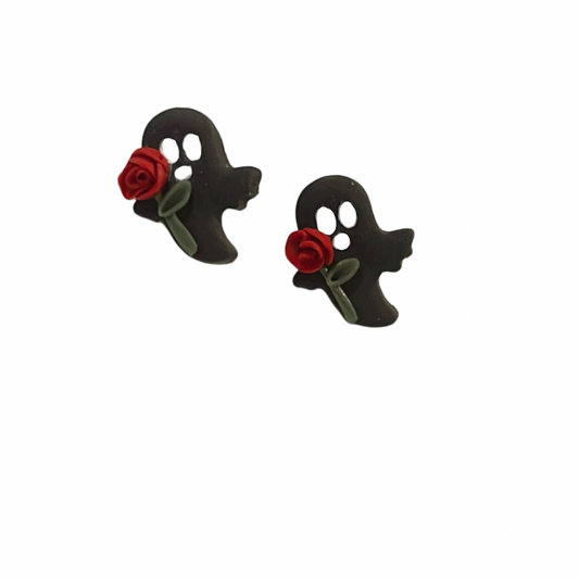 Ghost stud with single red rose
