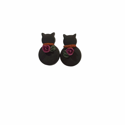 Cat stud earrings with flower collar